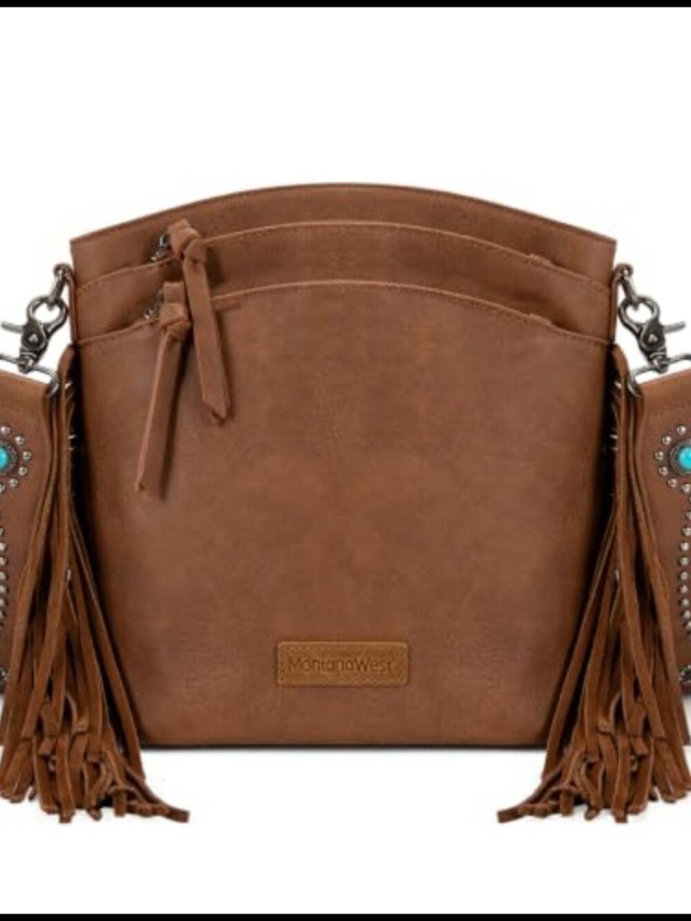 Montana West Vegan Leather Crossbody Bag Tassel Zipper Pockets Adjustable Strap